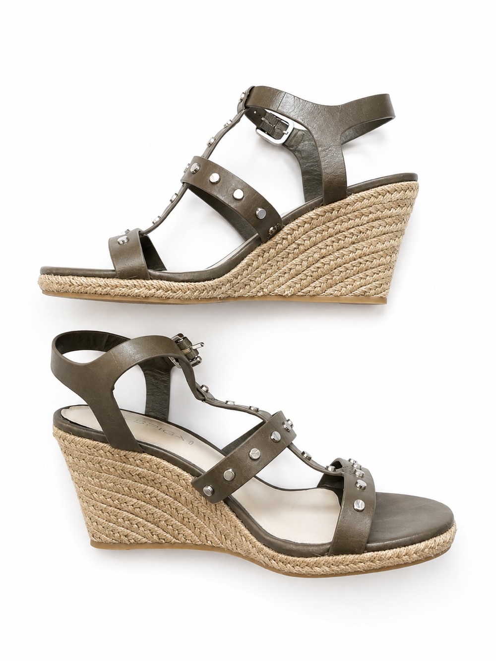 Via Spiga Olive Studded Espadrille Wedge Sandal